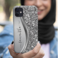 Silver Imitate Glitzer Glam Bling Personalisiert M