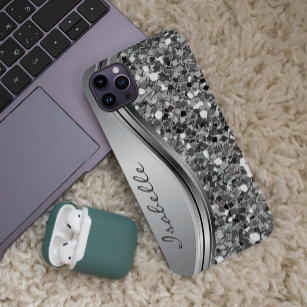 Silver Imitate Glitzer Glam Bling Personalisiert M Case-Mate iPhone Hülle