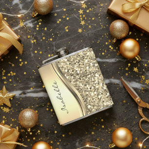 Silver Imitate Glitzer Glam Bling Personalisiert M Flachmann