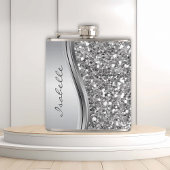 Silver Imitate Glitzer Glam Bling Personalisiert M Flachmann