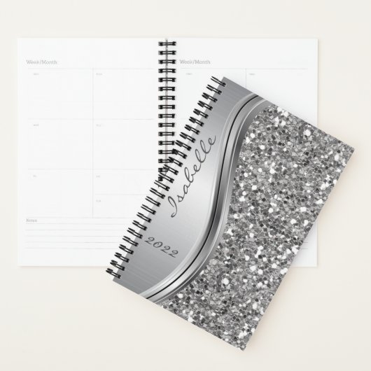 Silver Imitate Glitzer Glam Bling Personalisiert M Planer (Anzeige)