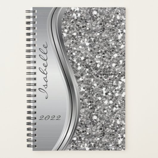 Silver Imitate Glitzer Glam Bling Personalisiert M Planer (Vorderseite)