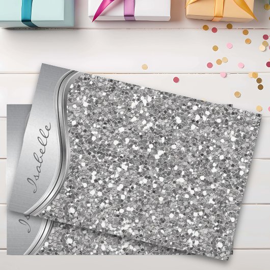 Silver Imitate Glitzer Glam Bling Personalisiert M Seidenpapier