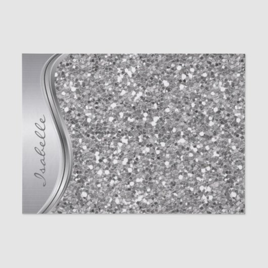 Silver Imitate Glitzer Glam Bling Personalisiert M Seidenpapier (Vorderseite)