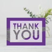 Silver Imitate Glitzer Pinsel mit Cutout auf Lila Dankeskarte (Stehend Vorderseite)