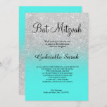 SIlver Imitate Glitzer türkis ombre Bat Mitzvah Einladung<br><div class="desc">Ein modernes,  originelles und einfaches Imitat silber Glitzer ombre Bat Mitzvah Einladung auf eine vollständig anpassbare aquamarine aqua türkis Hintergrund</div>