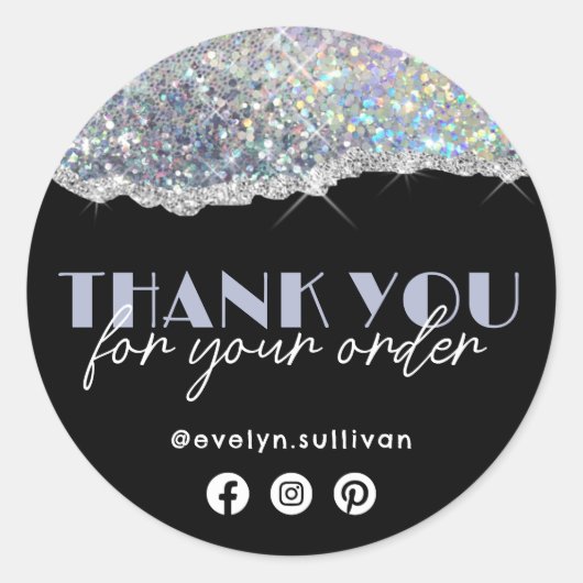 Silver Imitate Iridescent Glitzer Danke Aufkleber (Vorderseite)