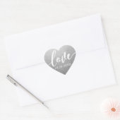 Silver Imitats Foil Liebe Script Hochzeitdatum Herz-Aufkleber (Umschlag)