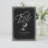 Silver Imitats Glitzer & Black Glam Table Card Num Einladung (Stehend Vorderseite)