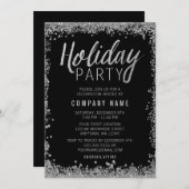Silver Imitats Glitzer Black Holiday Party Einladung (Vorne/Hinten)