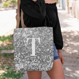 Silver Imitats Glitzer Bokeh Glitzern Monogram Tasche