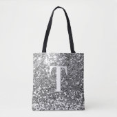 Silver Imitats Glitzer Bokeh Glitzern Monogram Tasche (Vorderseite)