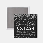Silver Imitats Glitzer Confetti Black Save the Dat Magnet (Vorderseite/Rückseite)