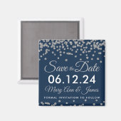Silver Imitats Glitzer Confetti Navy Save the Date Magnet (Vorderseite/Rückseite)