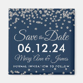 Silver Imitats Glitzer Confetti Navy Save the Date Magnet (Vorne)