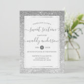 Silver Imitats Glitzer Elegant Sweet 16 Geburtstag Einladung (Stehend Vorderseite)