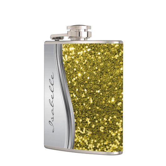 Silver Imitats Glitzer Glam Bling Personalisiert Flachmann (Links)