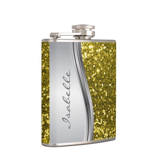 Silver Imitats Glitzer Glam Bling Personalisiert Flachmann (Rechts)