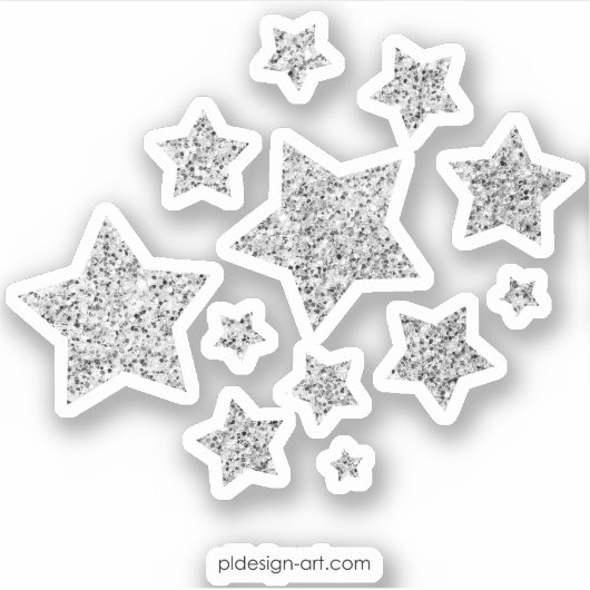 Silver Imitats Glitzer Glitzern Schwarz-weiß Stars Aufkleber (Vorderseite)