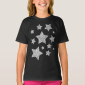 Silver Imitats Glitzer Glitzern Schwarz-weiß Stars T-Shirt (Vorderseite)