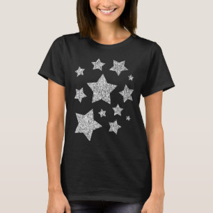 Silver Imitats Glitzer Glitzern Schwarz-weiß Stars T-Shirt