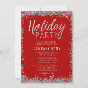 Silver Imitats Glitzer Red Holiday Party Einladung