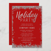 Silver Imitats Glitzer Red Holiday Party Einladung (Vorne/Hinten)