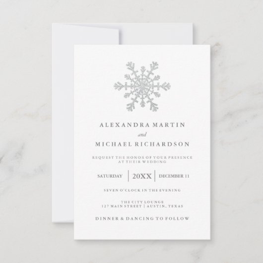 Silver Imitats Glitzer Snowflake Hochzeit RSVP Karte (Vorderseite)