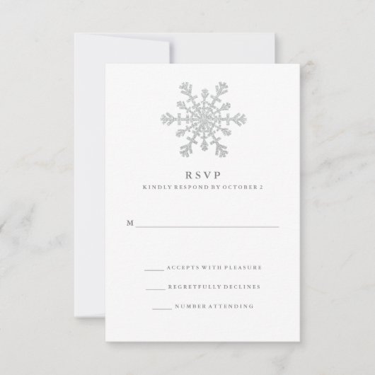 Silver Imitats Glitzer Snowflake Wedding RSVP Karte (Vorderseite)