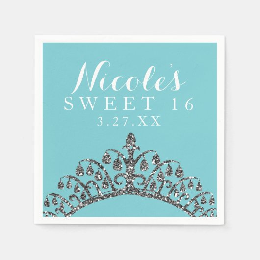 Silver Imitats Glitzer Tiara Crown Geburtstagspart Serviette (Vorderseite)