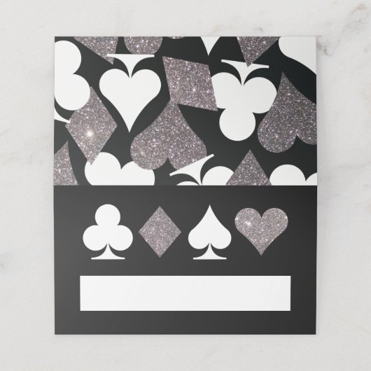 Silver Imitats Glitzer Vegas Platzkarte auf Black (Außenseite Aufgefaltet)