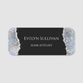 Silver Imitats irisierender Glitzer Namensschild (Vorderseite)