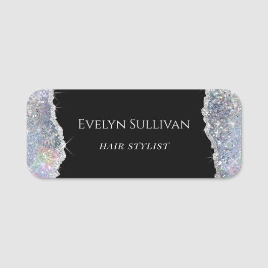 Silver Imitats irisierender Glitzer Namensschild (Vorderseite)