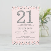 Silver Imitats Silver 21. Geburtstag Party Einladu Einladung (Stehend Vorderseite)