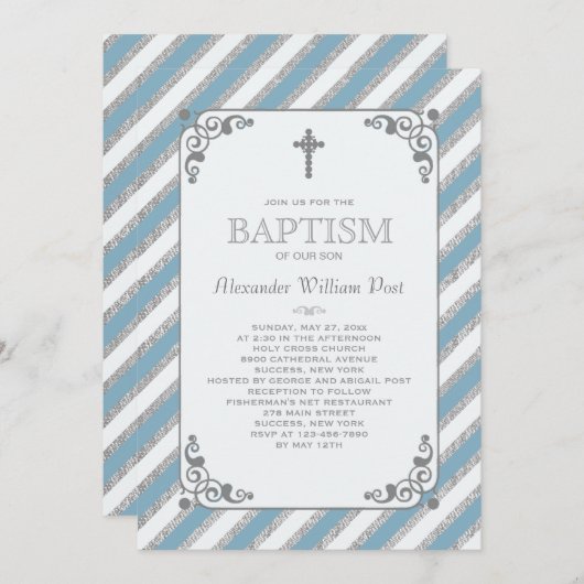 Silver Impression Blue Religious Invitation Custom Einladung (Vorne/Hinten)