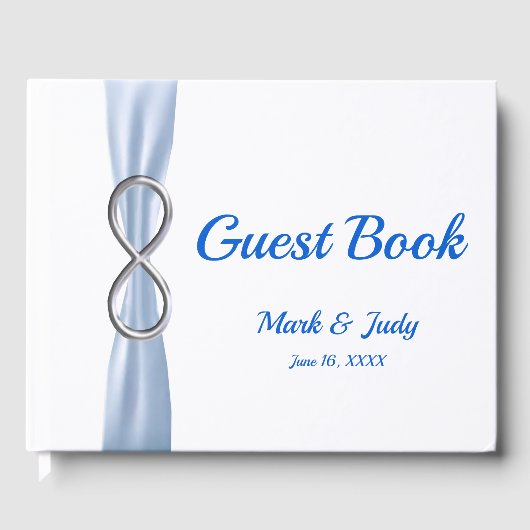 Silver Infinity Blue Ribbon Wedding Guestbook Gästebuch (Vorderseite)