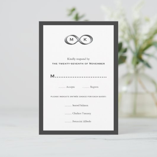 Silver Infinity Hand Clasp Wedding RSVP Card (Stehend Vorderseite)