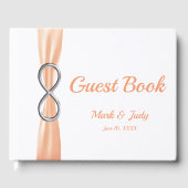 Silver Infinity Orange Ribbon Wedding Guestbook Gästebuch (Vorderseite)