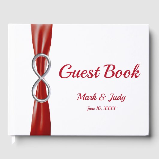 Silver Infinity Red Ribbon Wedding Guestbook Gästebuch (Vorderseite)