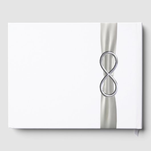Silver Infinity White Ribbon Wedding Guestbook Gästebuch (Rückseite)