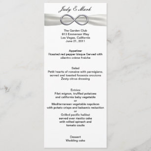 Silver Infinity White Wedding Menu Card Menükarte