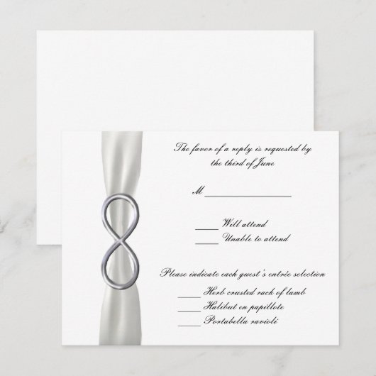 Silver Infinity White Wedding Response Card RSVP Karte (Vorne/Hinten)