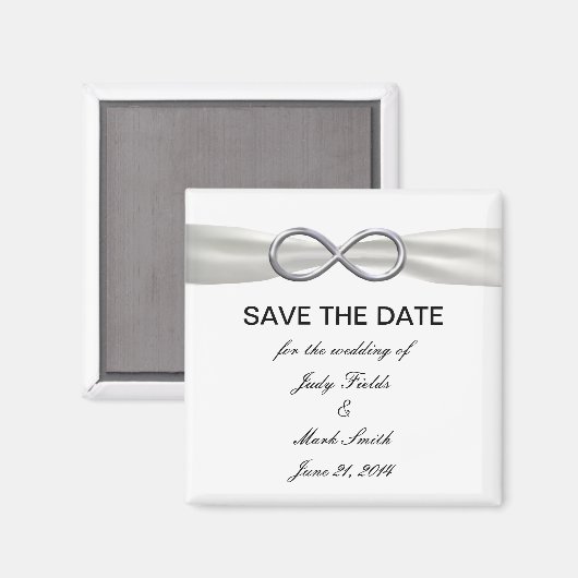Silver Infinity White Wedding Save the Date Magnet (Vorderseite/Rückseite)
