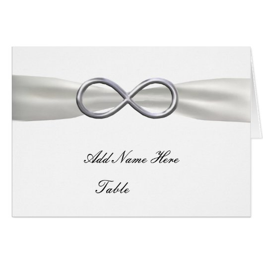 Silver Infinity White Wedding Table Platzkarte (Vorderseite (Horizontal))