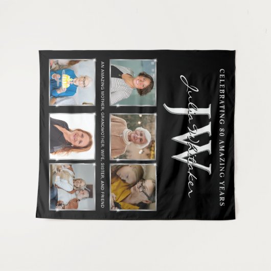 Silver Initials Custom Birthday Background und Fot Wandteppich (Vorderseite (Horizontal))