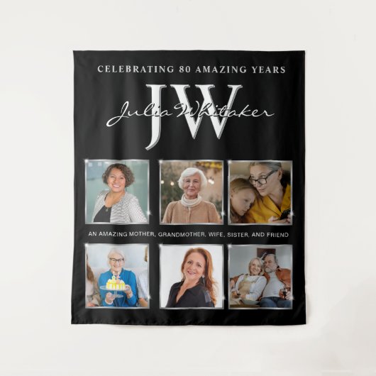 Silver Initials Custom Birthday Background und Fot Wandteppich (Vorderseite)