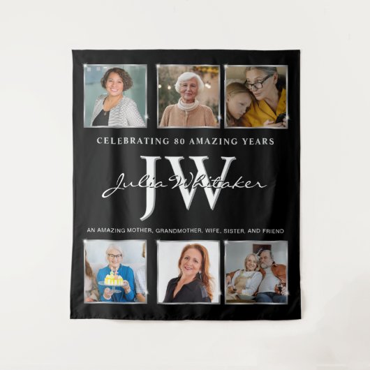 Silver Initials Custom Birthday Background und Fot Wandteppich (Vorderseite)