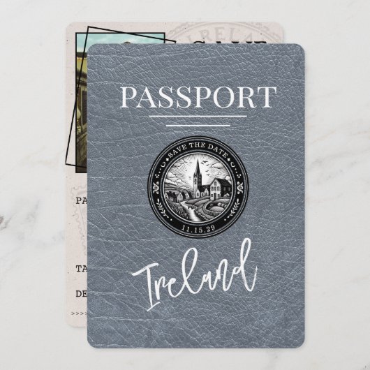 Silver Ireland Passport Save the Date (Vorne/Hinten)