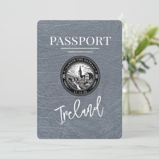 Silver Ireland Passport Save the Date (Stehend Vorderseite)