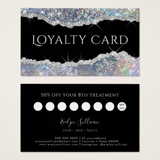 Silver Irisiercent Glitzer-Treuekarte (Vorne & Hinten)